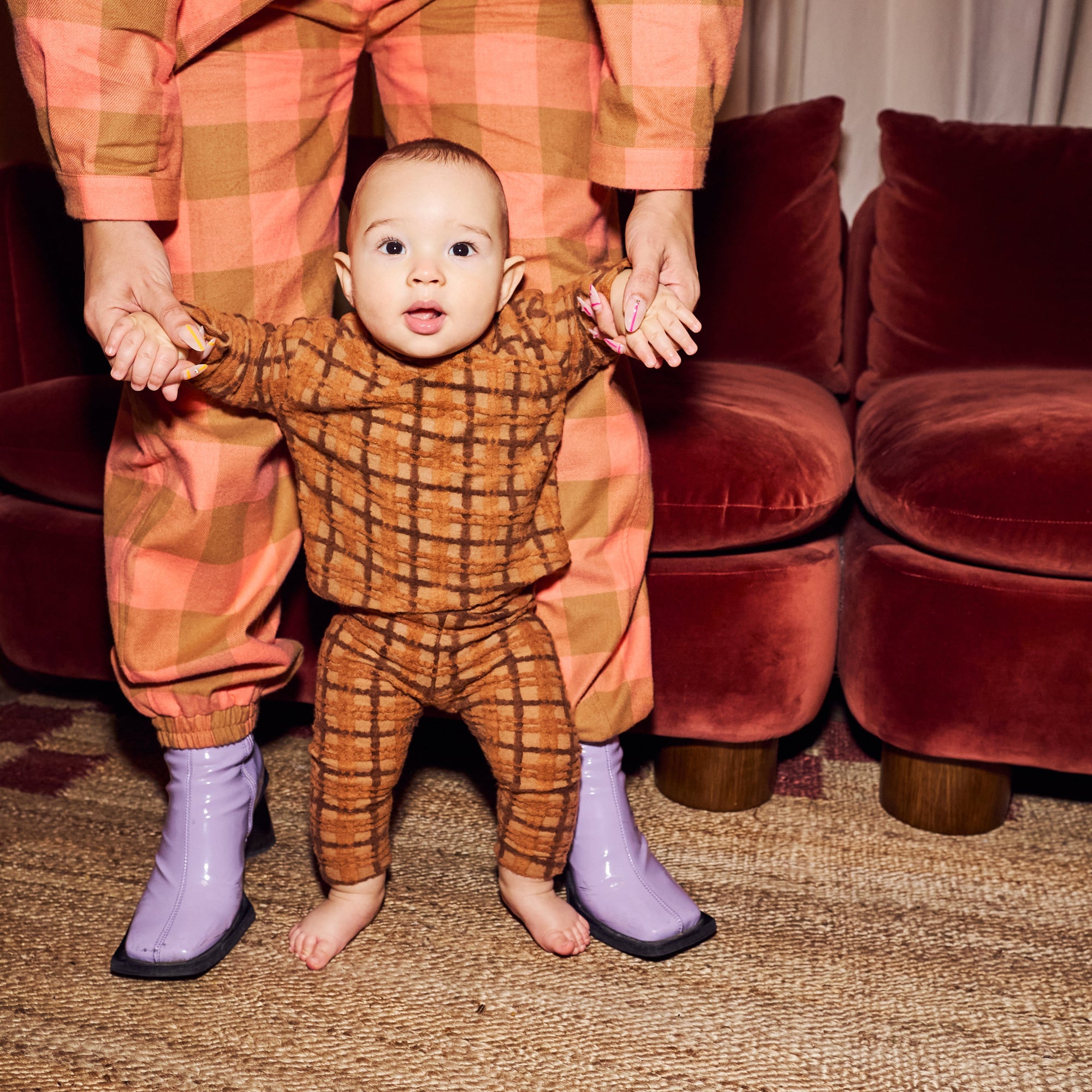 Lennon Fluffy Brown Check Jersey Top